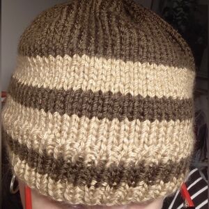 Striped Brown and Tan Knit Beanie